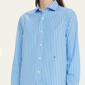 HommeGirls women's blue pinstriped shirt Button-Up top blouse sz large